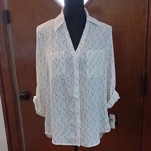 by & by White Button Down Shirt with Black Pattern